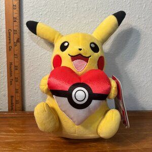NWT Pokemon Nintendo 2025 Valentine's 8" Pikachu with Pokeball Heart